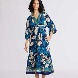 sofia by sofia vergara Navy Blue and Cream Floral Wrap Dress